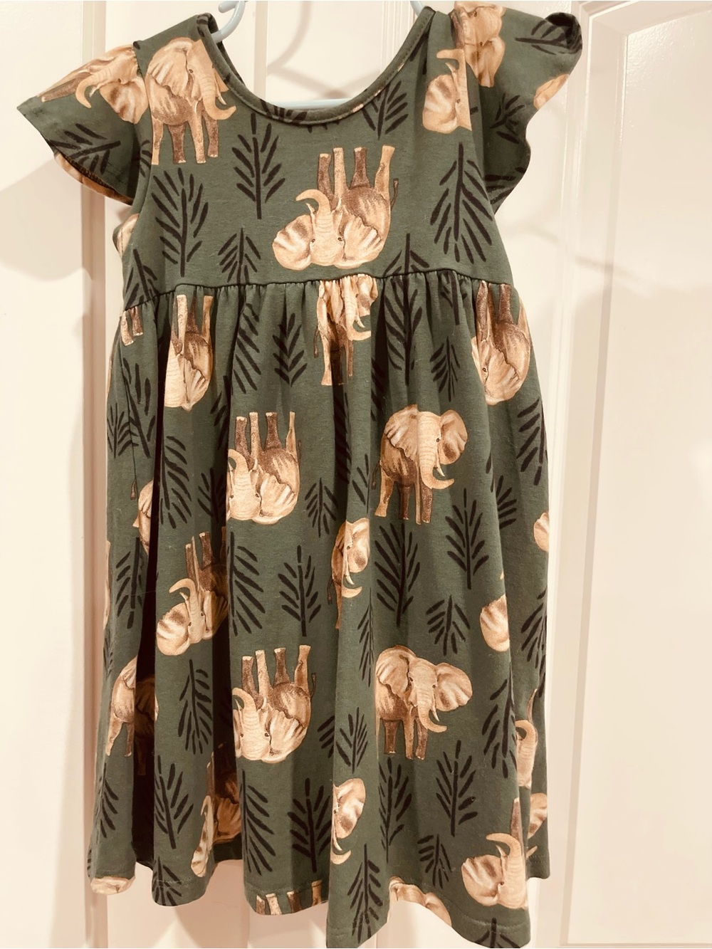 Girls Green Elephant Print Dress